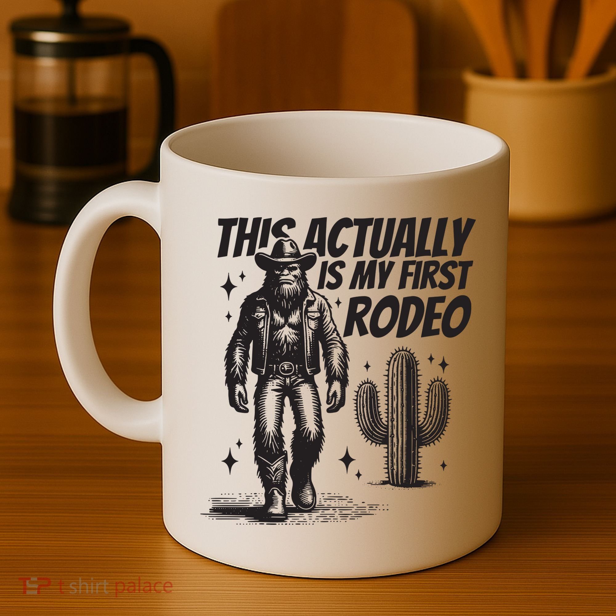 This Actually Is My First Rodeo Funny Bigfoot Cowboy Western Coffee Mug