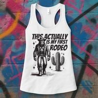 This Actually Is My First Rodeo Funny Bigfoot Cowboy Western Women's Tank Top thumb 3