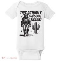 This Actually Is My First Rodeo Funny Bigfoot Cowboy Western Baby Bodysuit thumb 0