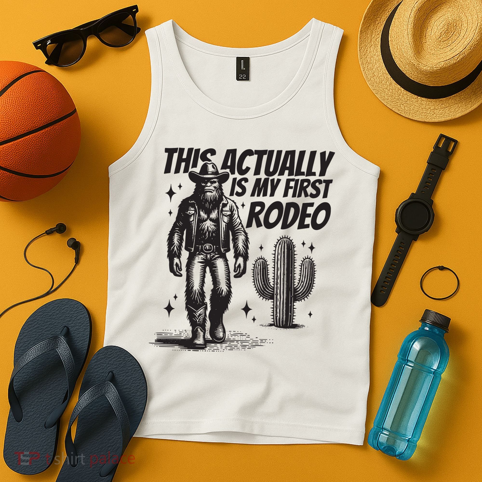 This Actually Is My First Rodeo Funny Bigfoot Cowboy Western Tank Top