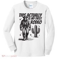This Actually Is My First Rodeo Funny Bigfoot Cowboy Western Kids Long Sleeve Shirt thumb 0
