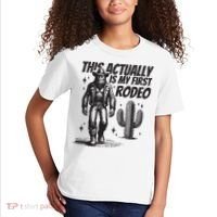 This Actually Is My First Rodeo Funny Bigfoot Cowboy Western Kids T-Shirt thumb 2