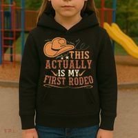 This Actually Is My First Rodeo Cowgirl Bronco Bucking Kids Hoodie thumb 3