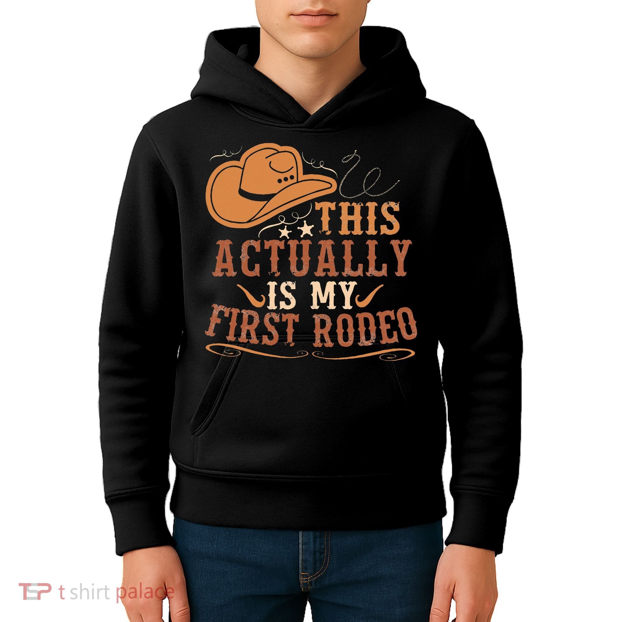 This Actually Is My First Rodeo Cowgirl Bronco Bucking Kids Hoodie