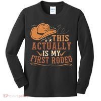 This Actually Is My First Rodeo Cowgirl Bronco Bucking Kids Long Sleeve Shirt thumb 0