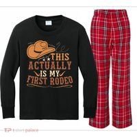 This Actually Is My First Rodeo Cowgirl Bronco Bucking Kids Long Sleeve Plaid Pajama Set thumb 0