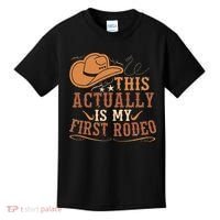 This Actually Is My First Rodeo Cowgirl Bronco Bucking Kids T-Shirt thumb 0