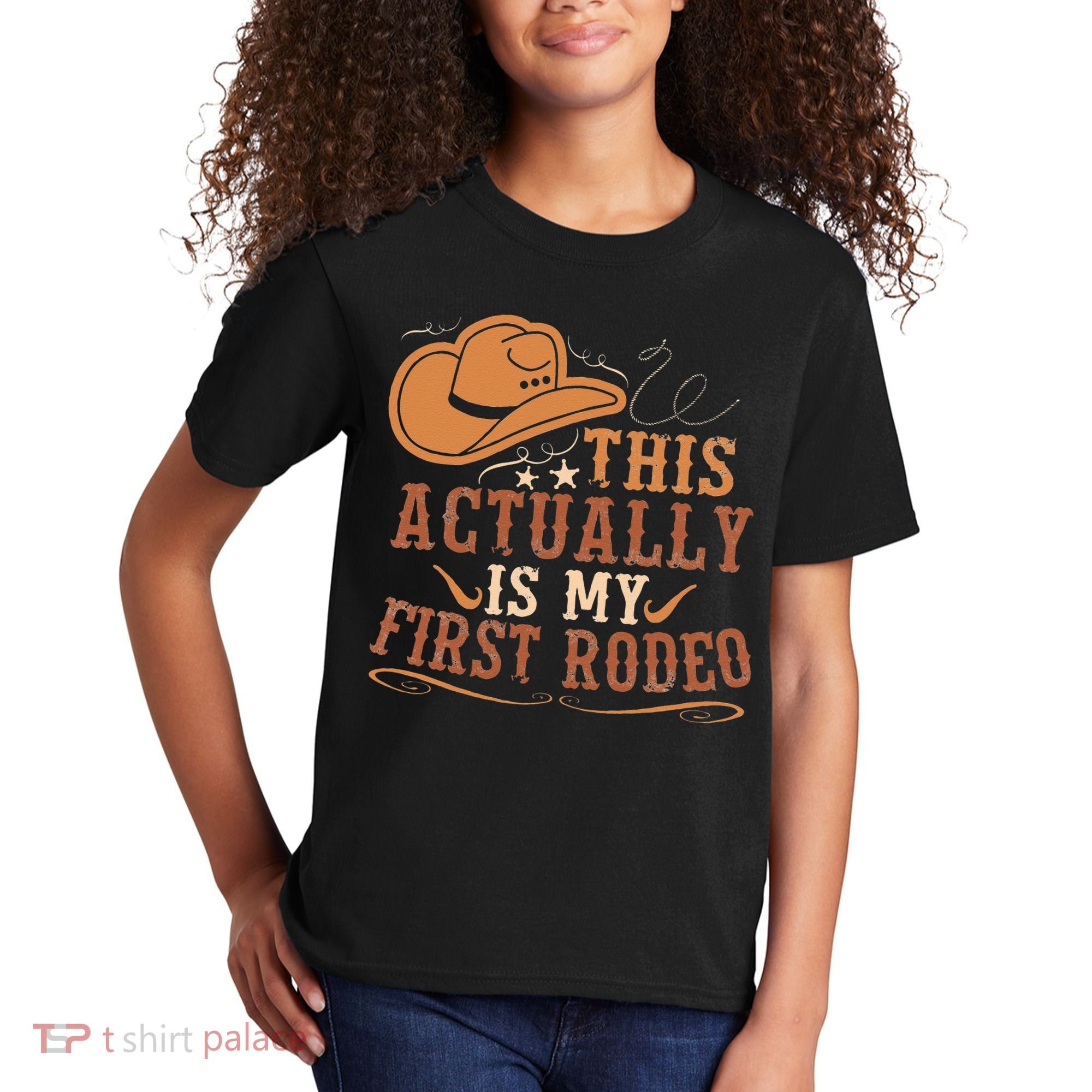This Actually Is My First Rodeo Cowgirl Bronco Bucking Kids T-Shirt