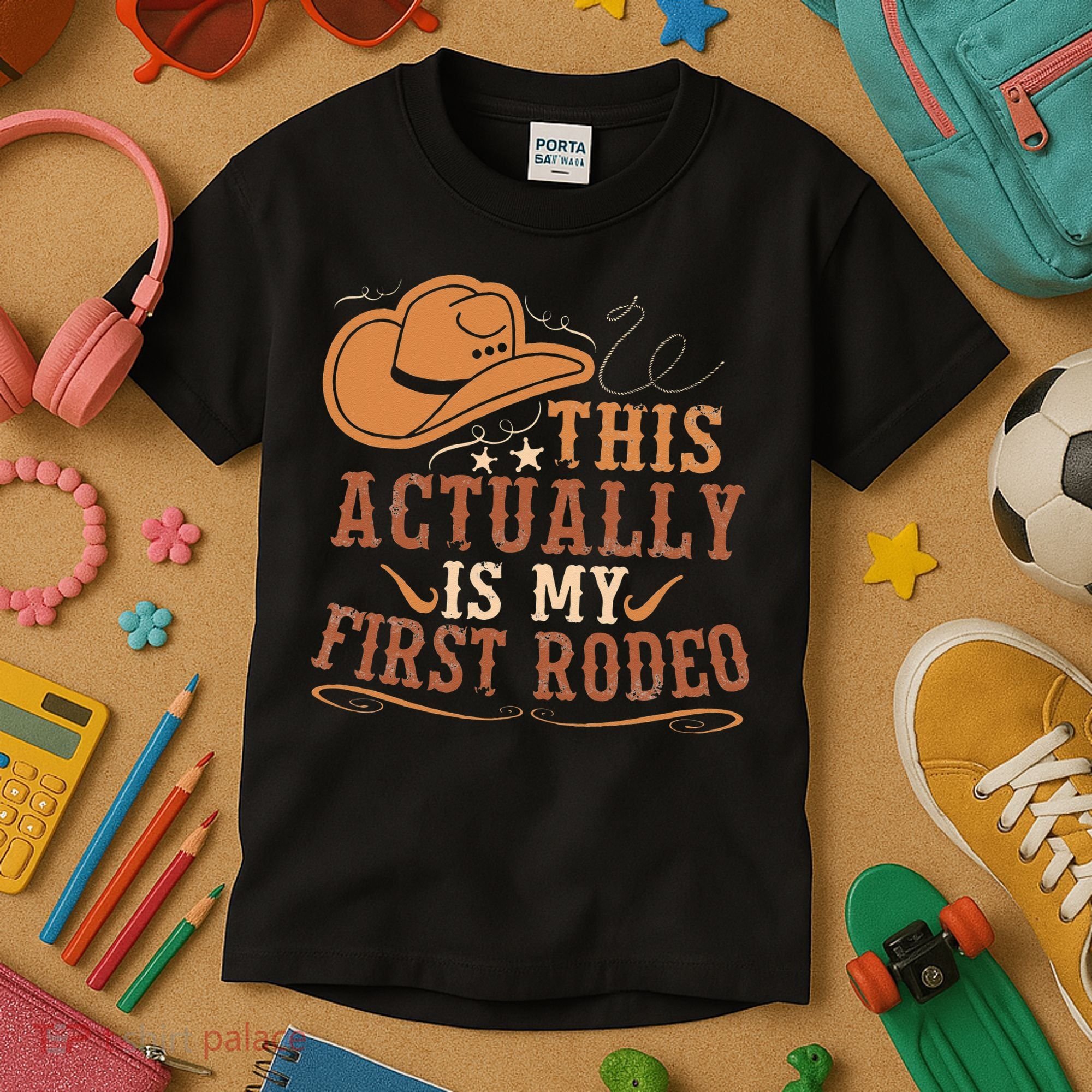 This Actually Is My First Rodeo Cowgirl Bronco Bucking Kids T-Shirt