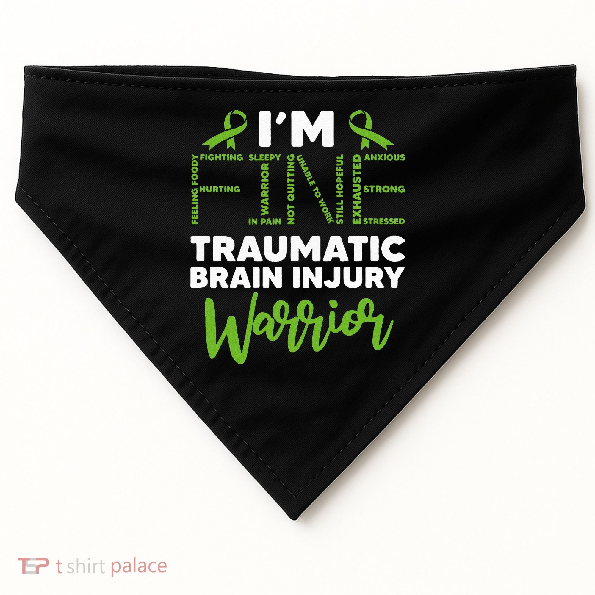 TBI Awareness Im Fine Traumatic Brain Injury Warrior USA-Made Doggie Bandana