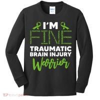 TBI Awareness Im Fine Traumatic Brain Injury Warrior Kids Long Sleeve Shirt thumb 0