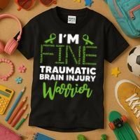 TBI Awareness Im Fine Traumatic Brain Injury Warrior Kids T-Shirt thumb 3