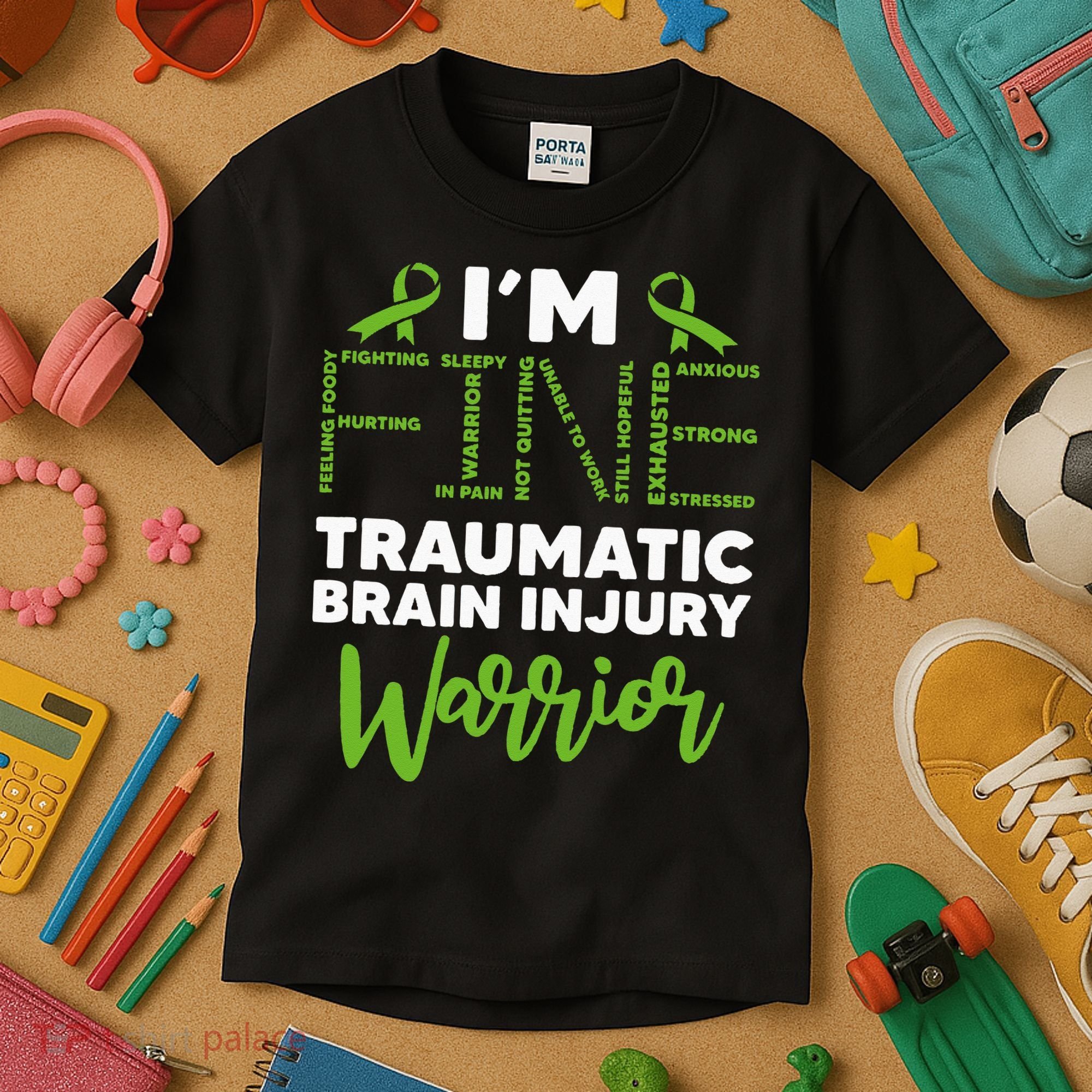 TBI Awareness Im Fine Traumatic Brain Injury Warrior Kids T-Shirt