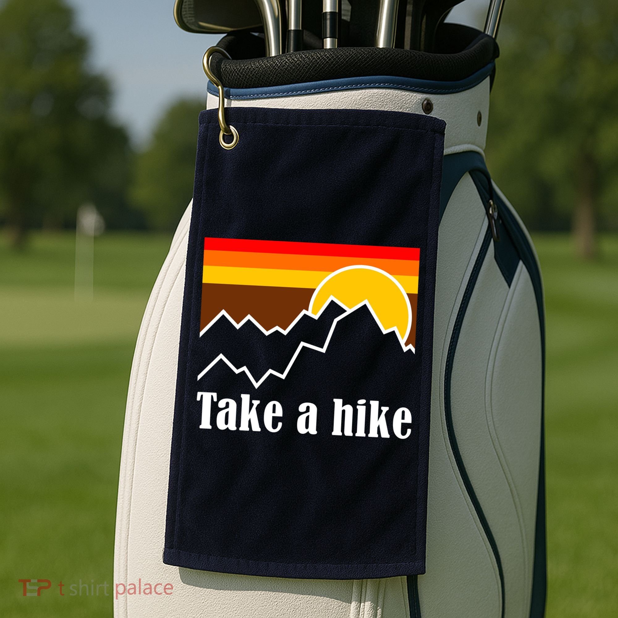 Take A Hike Sunset Funny Hiking Golf Towel
