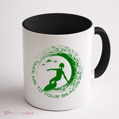 Take Me To Your Beaches Alien Coffee Mug back