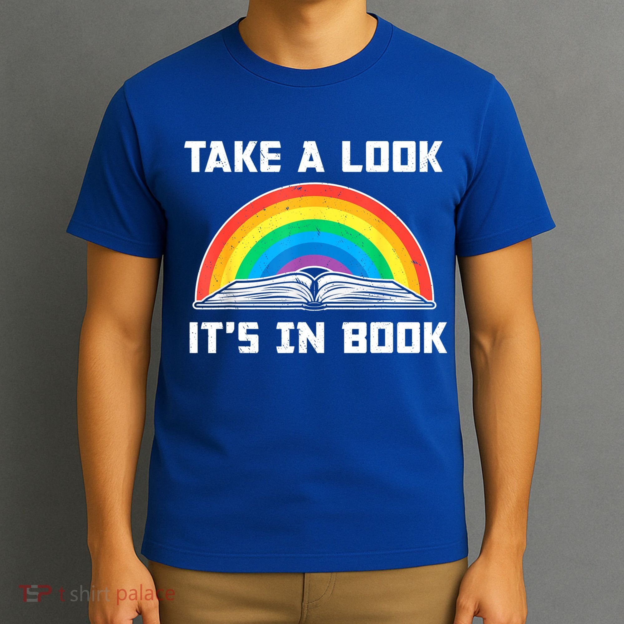 Take A Look It's In A Book Reading Vintage Retro Rainbow T-Shirt