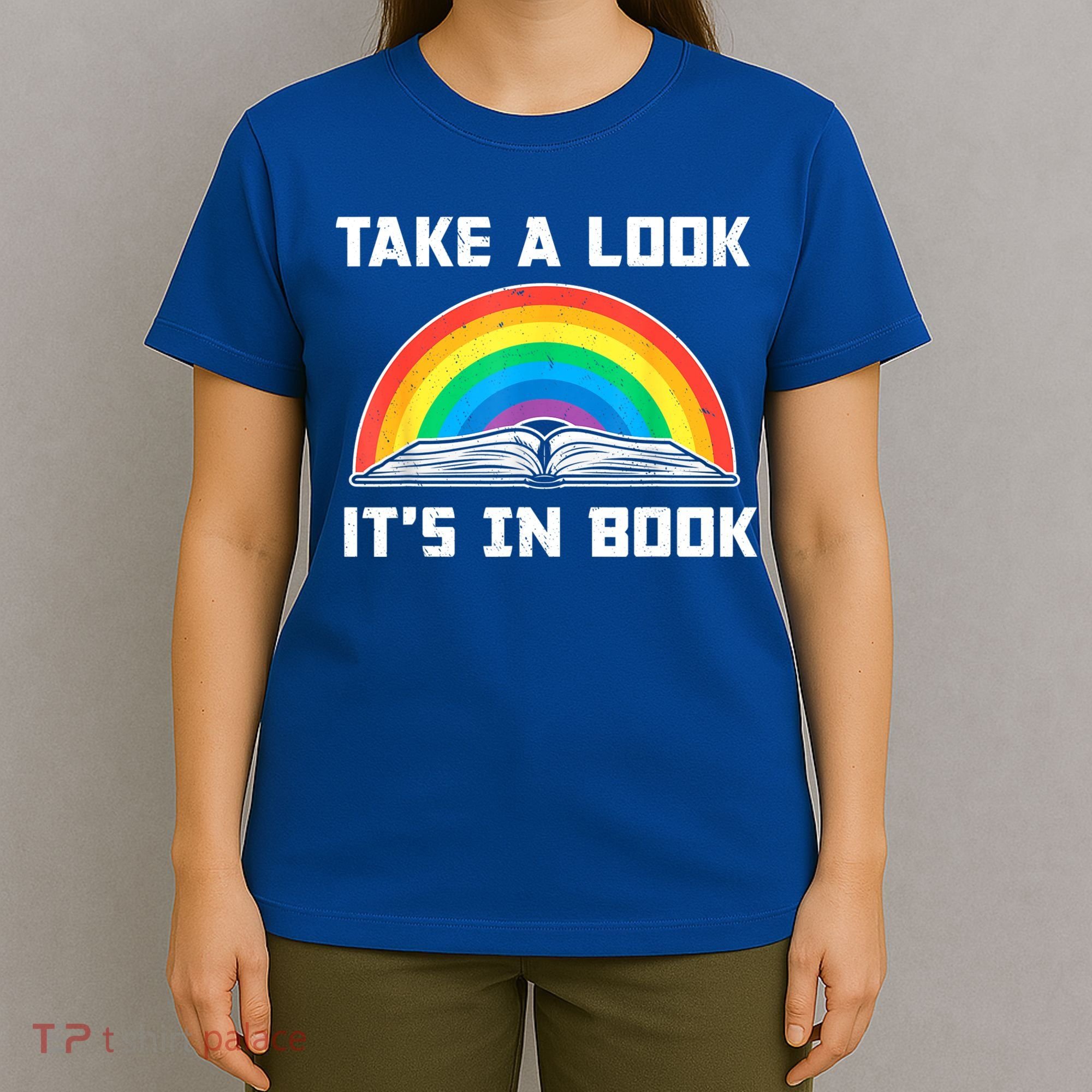 Take A Look It's In A Book Reading Vintage Retro Rainbow T-Shirt