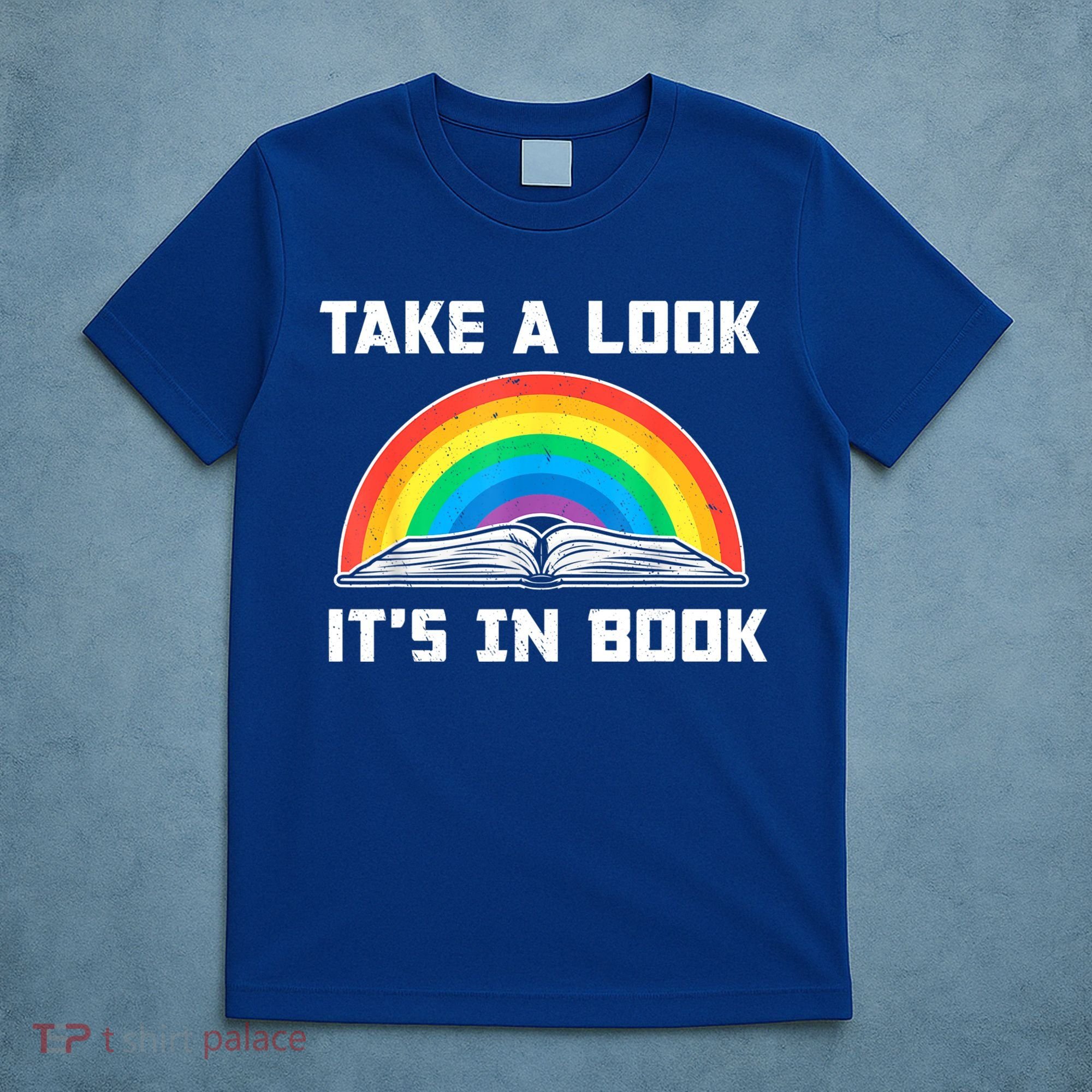 Take A Look It's In A Book Reading Vintage Retro Rainbow T-Shirt