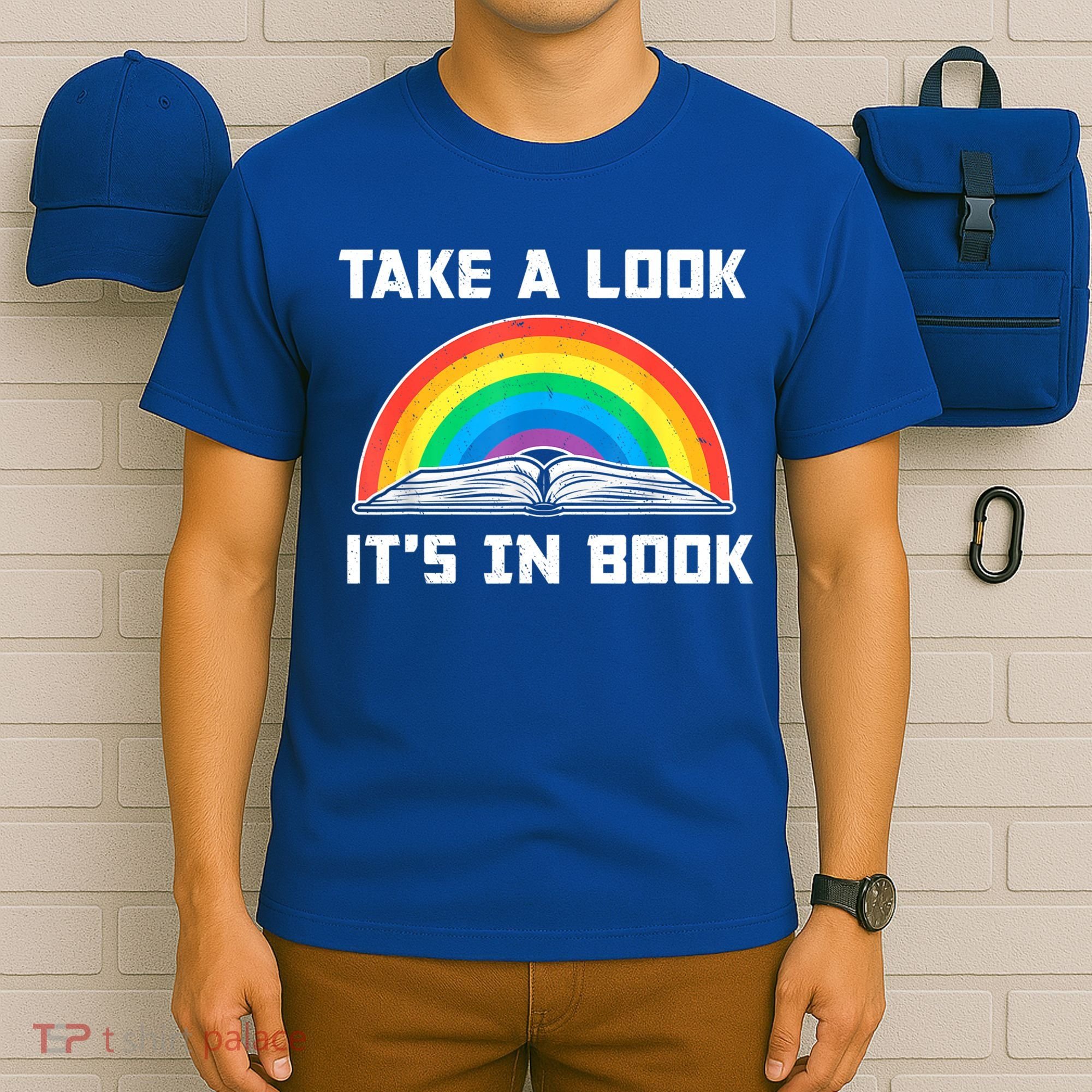 Take A Look It's In A Book Reading Vintage Retro Rainbow T-Shirt