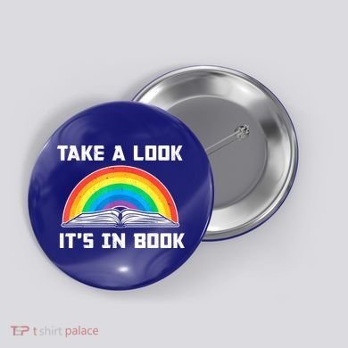 Take A Look It's In A Book Reading Vintage Retro Rainbow Button