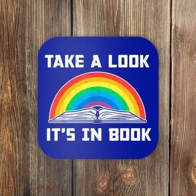 Take A Look It's In A Book Reading Vintage Retro Rainbow Coaster