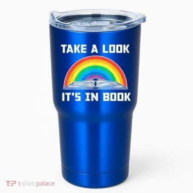 Take A Look It's In A Book Reading Vintage Retro Rainbow Tumbler