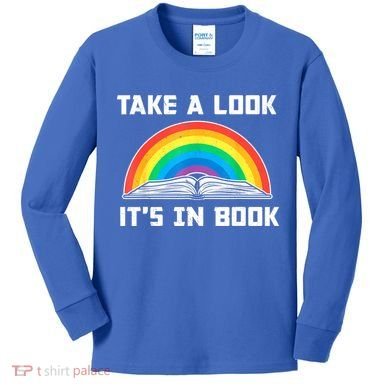 Take A Look It's In A Book Reading Vintage Retro Rainbow Kids Long Sleeve Shirt