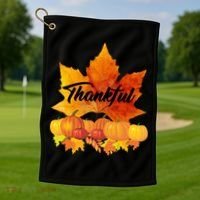 Thankful Autumn Leaves Thanksgiving Fall Golf Towel thumb 1