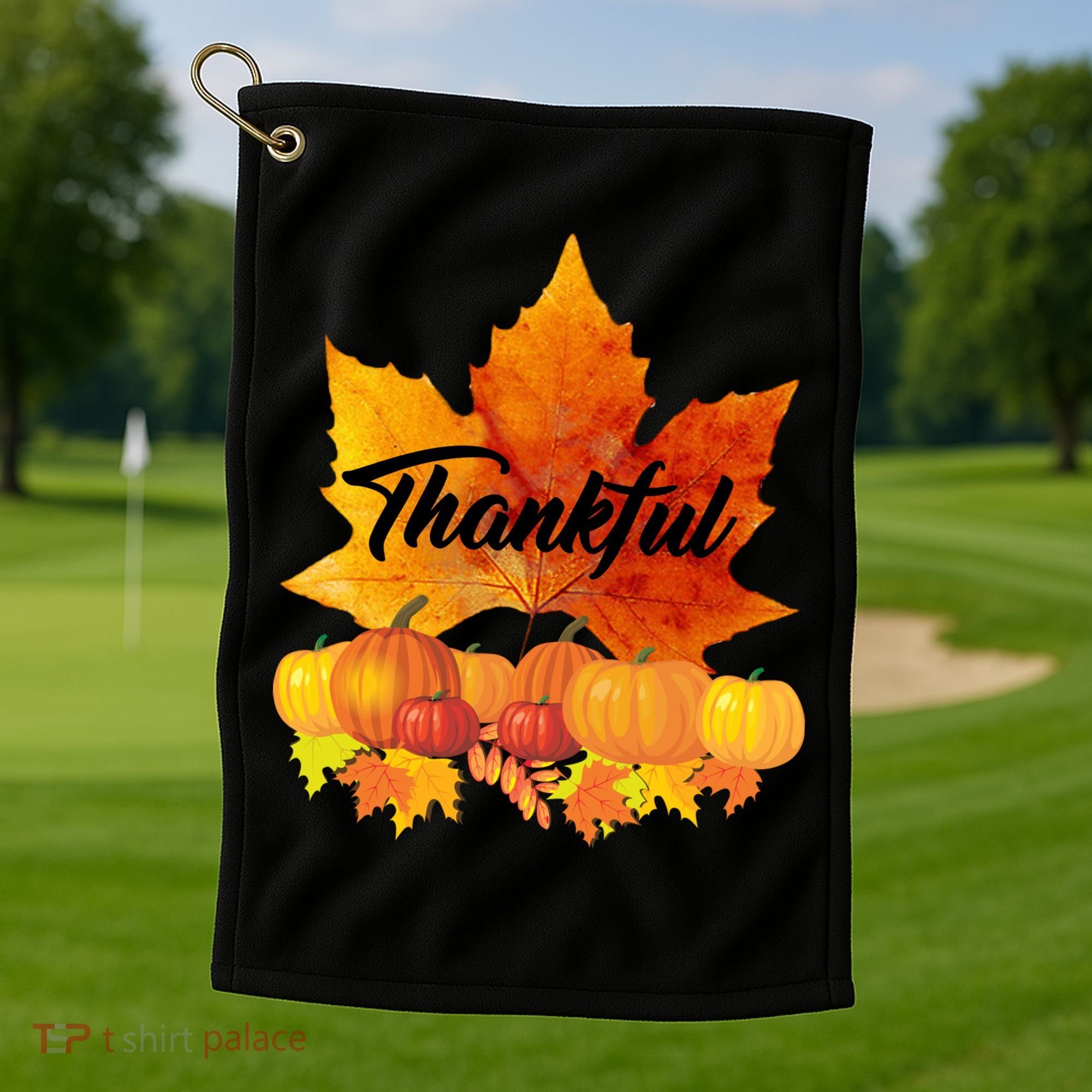 Thankful Autumn Leaves Thanksgiving Fall Golf Towel