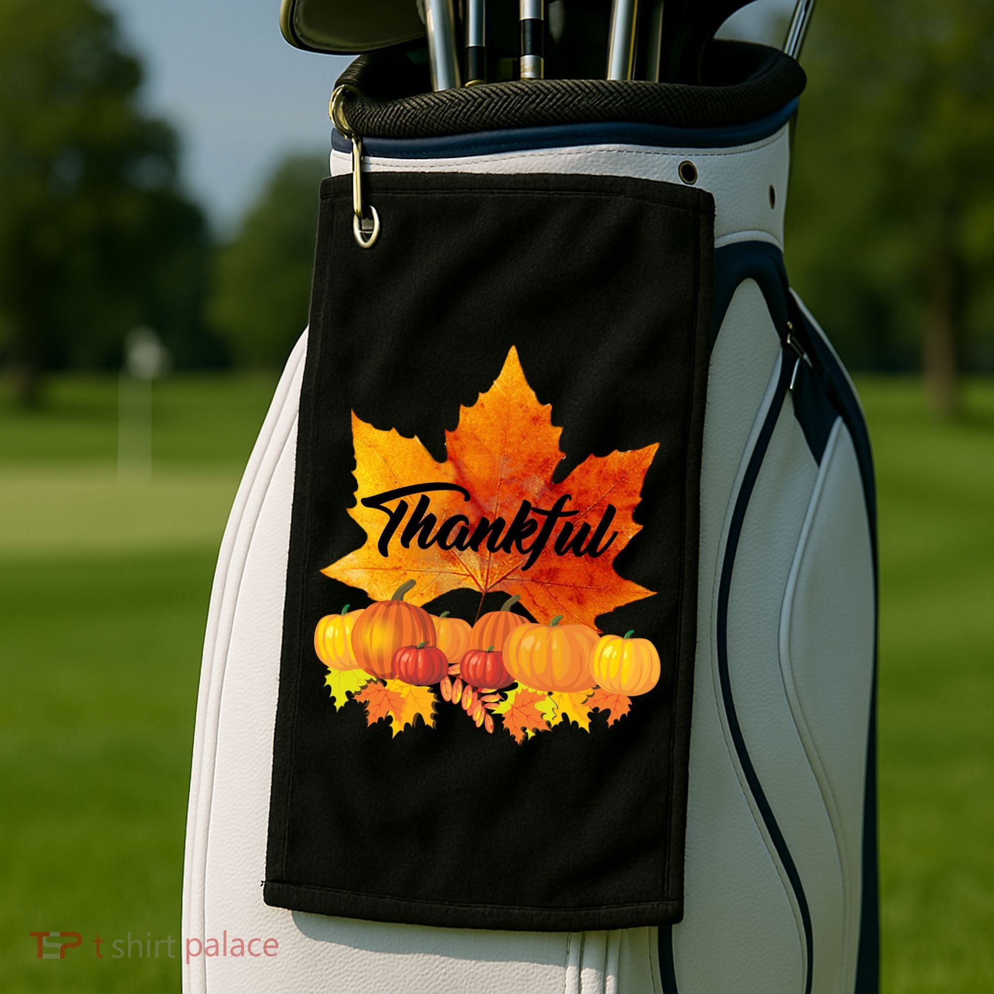 Thankful Autumn Leaves Thanksgiving Fall Golf Towel