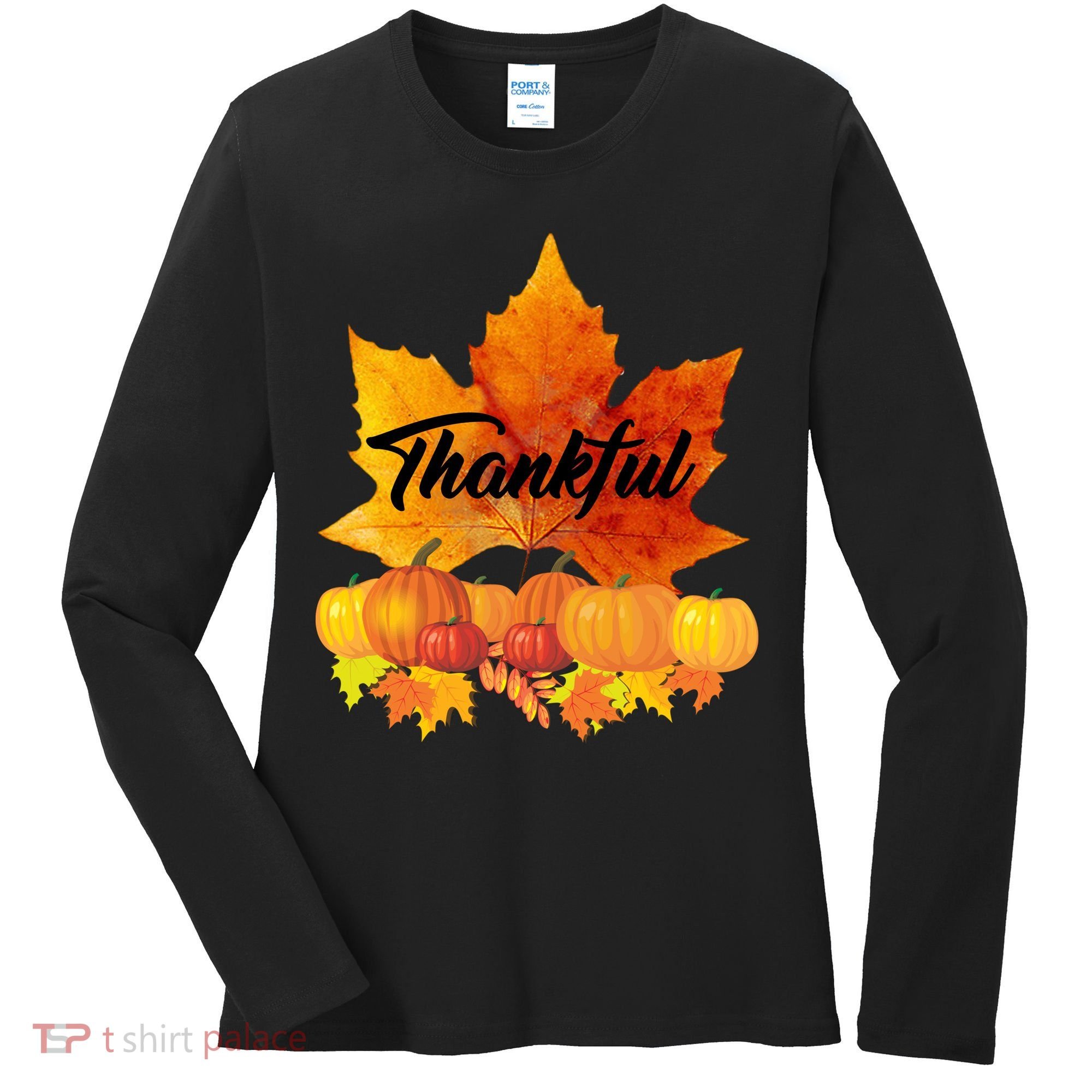 Thankful Autumn Leaves Thanksgiving Fall Women's Long Sleeve Shirt