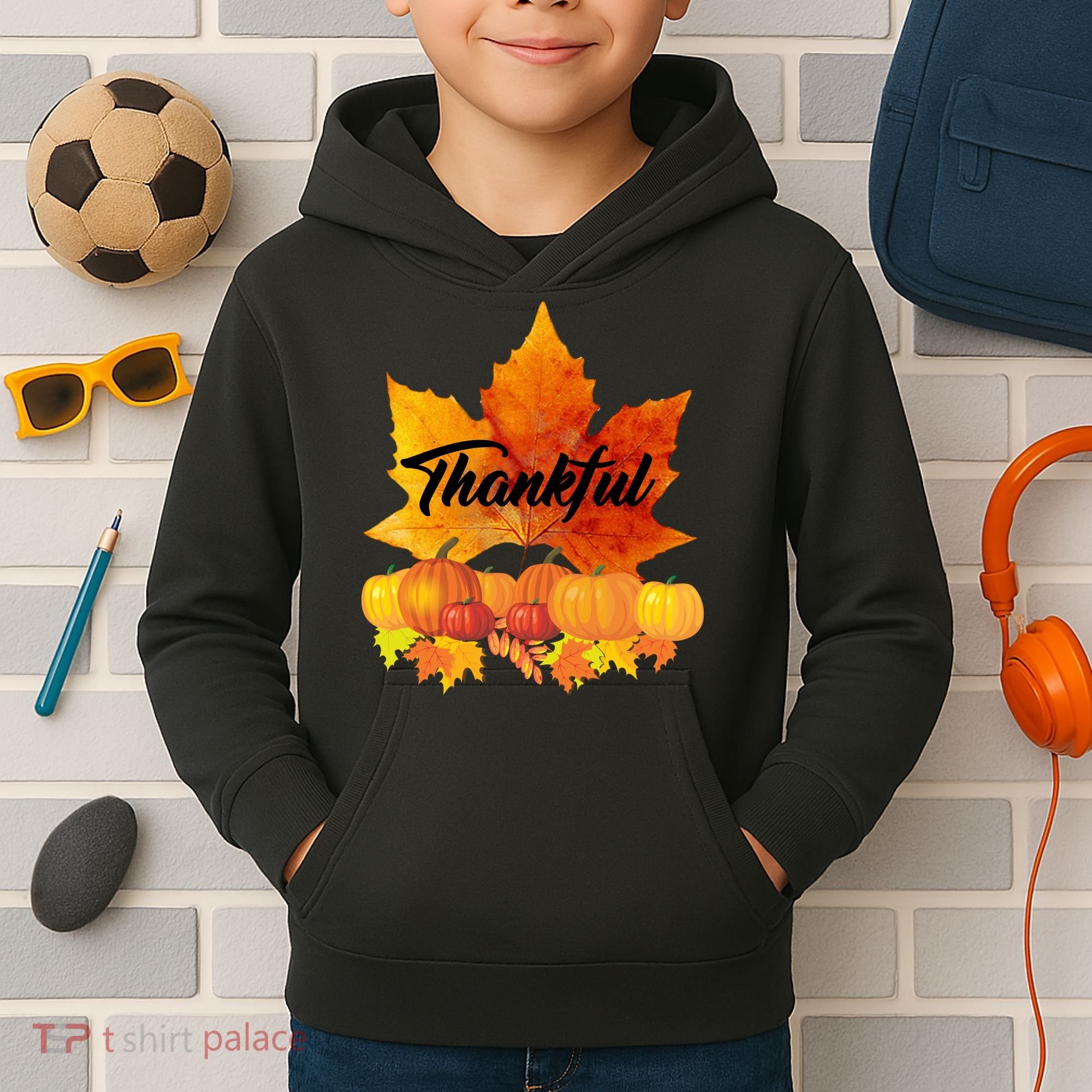 Thankful Autumn Leaves Thanksgiving Fall Kids Hoodie