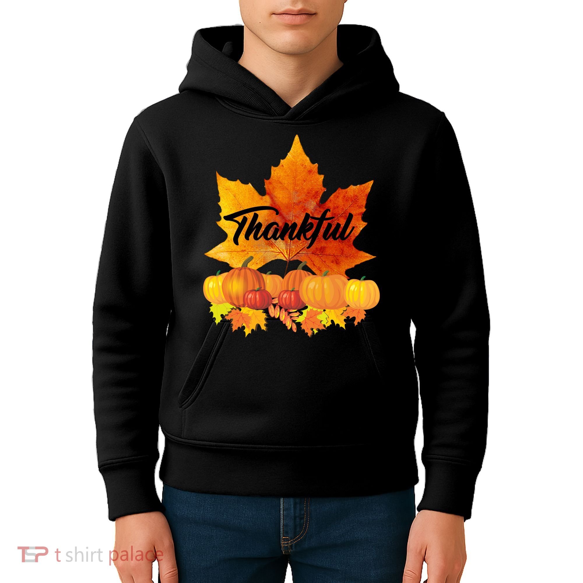 Thankful Autumn Leaves Thanksgiving Fall Kids Hoodie