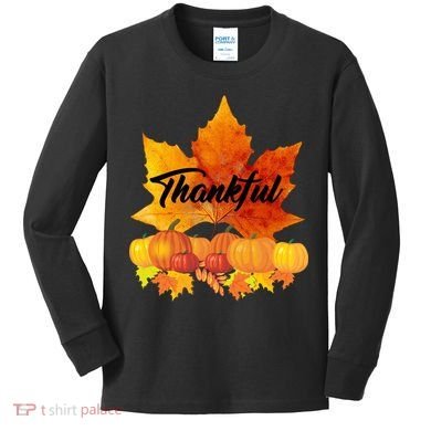 Thankful Autumn Leaves Thanksgiving Fall Kids Long Sleeve Shirt