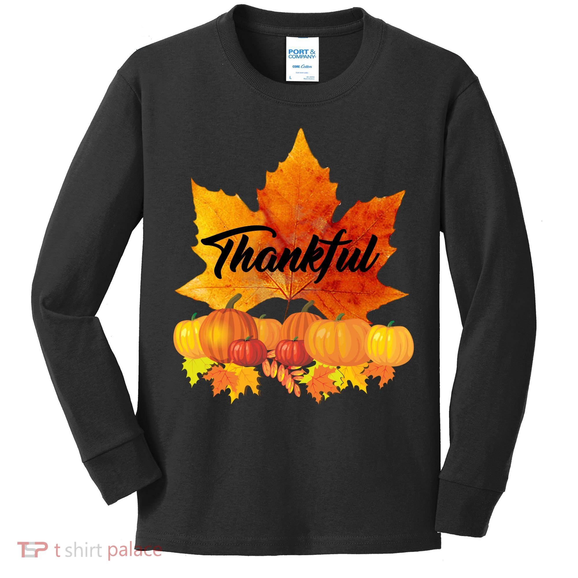 Thankful Autumn Leaves Thanksgiving Fall Kids Long Sleeve Shirt