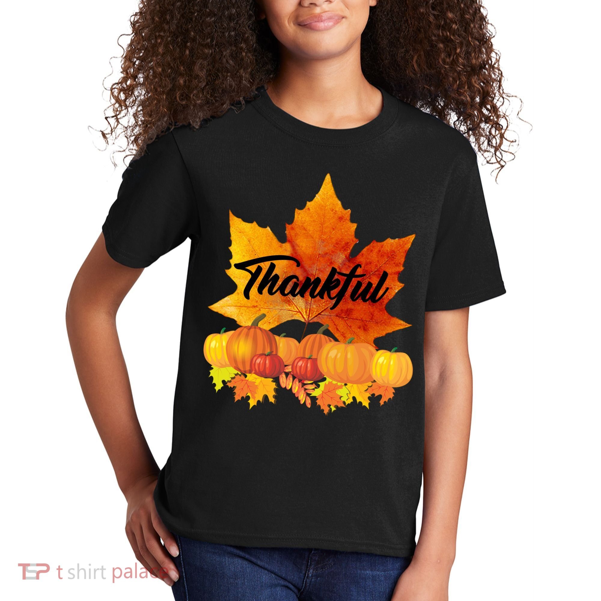 Thankful Autumn Leaves Thanksgiving Fall Kids T-Shirt