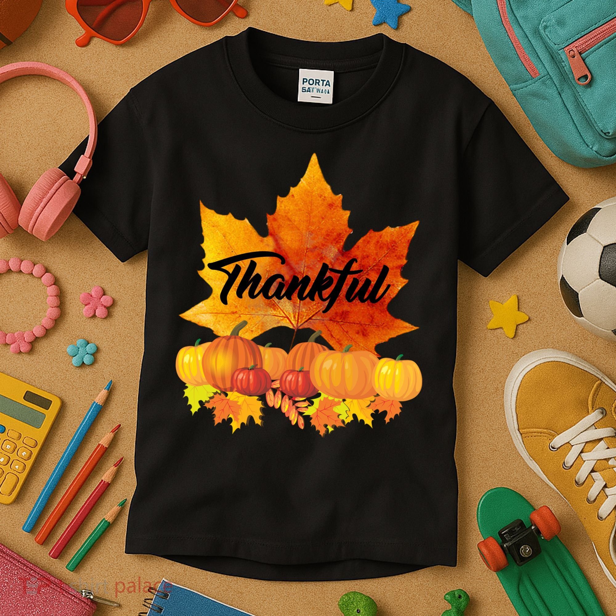 Thankful Autumn Leaves Thanksgiving Fall Kids T-Shirt