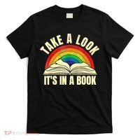 Take A Look It's In A Book Reading Vintage Retro Rainbow T-Shirt thumb 0