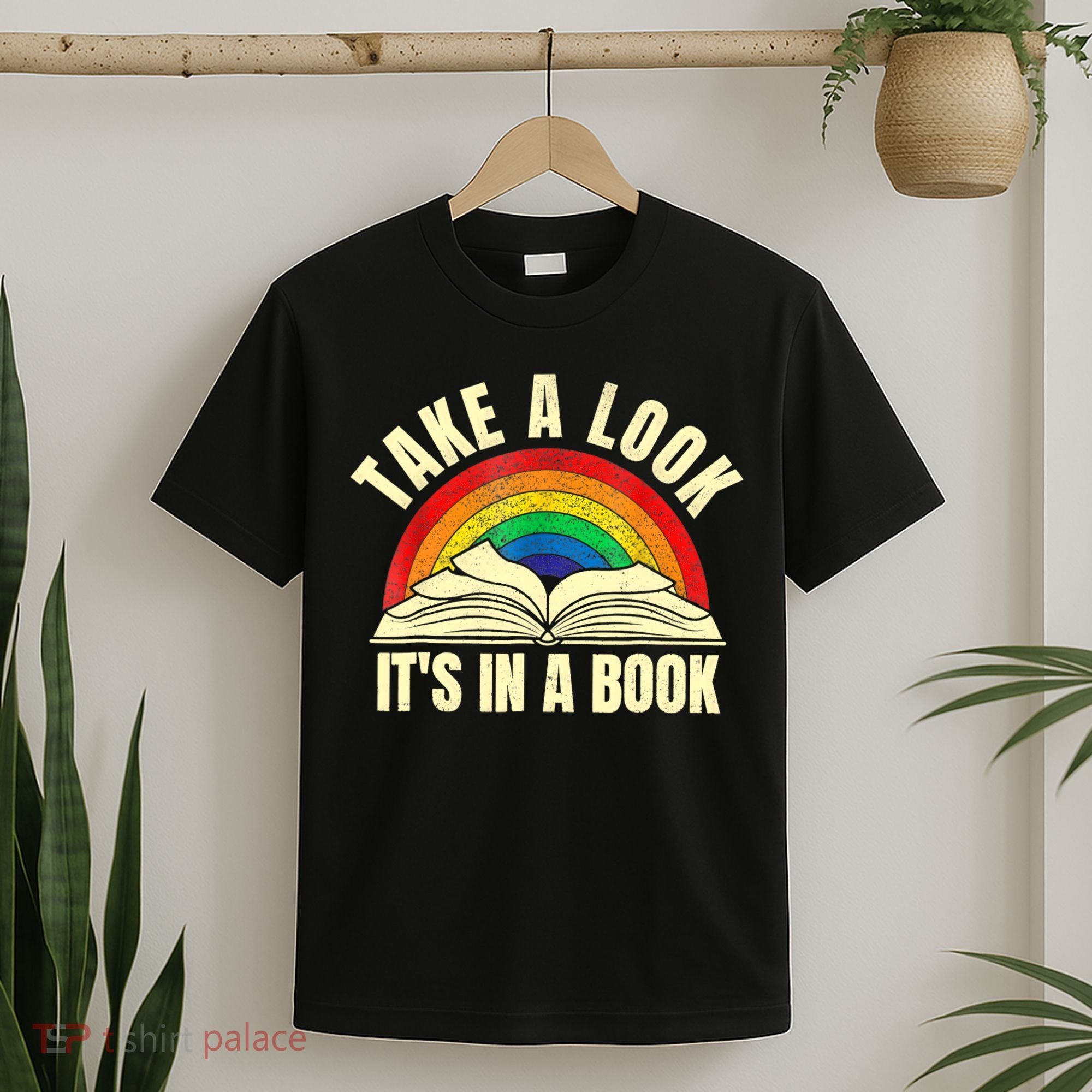 Take A Look It's In A Book Reading Vintage Retro Rainbow T-Shirt