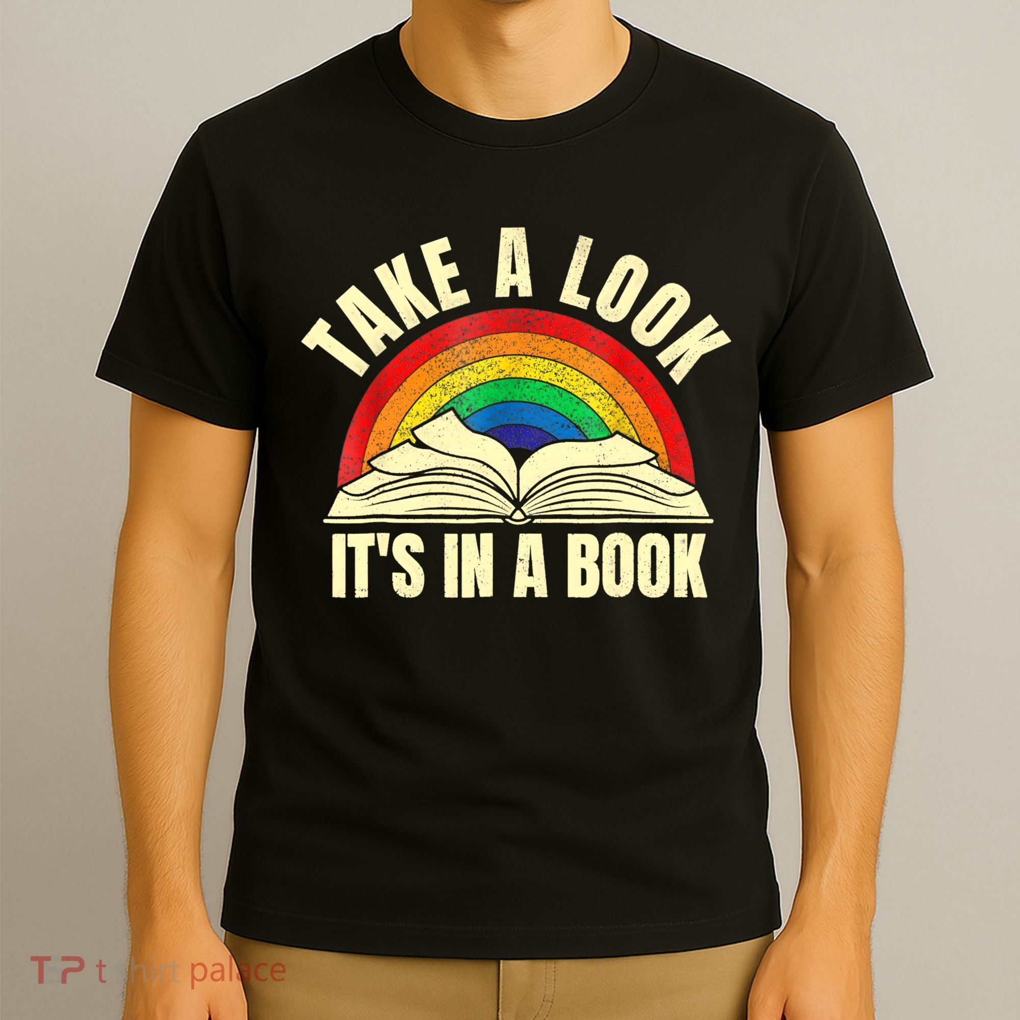 Take A Look It's In A Book Reading Vintage Retro Rainbow T-Shirt