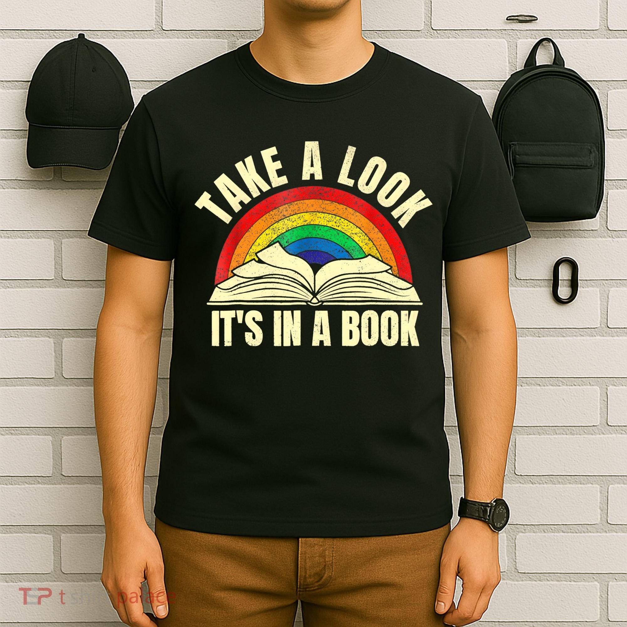 Take A Look It's In A Book Reading Vintage Retro Rainbow T-Shirt