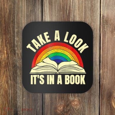 Take A Look It's In A Book Reading Vintage Retro Rainbow Coaster