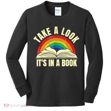 Take A Look It's In A Book Reading Vintage Retro Rainbow Kids Long Sleeve Shirt