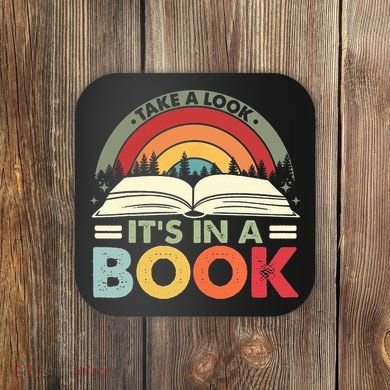 Take A Look Its In A Book Reading Vintage Retro Rainbow Coaster