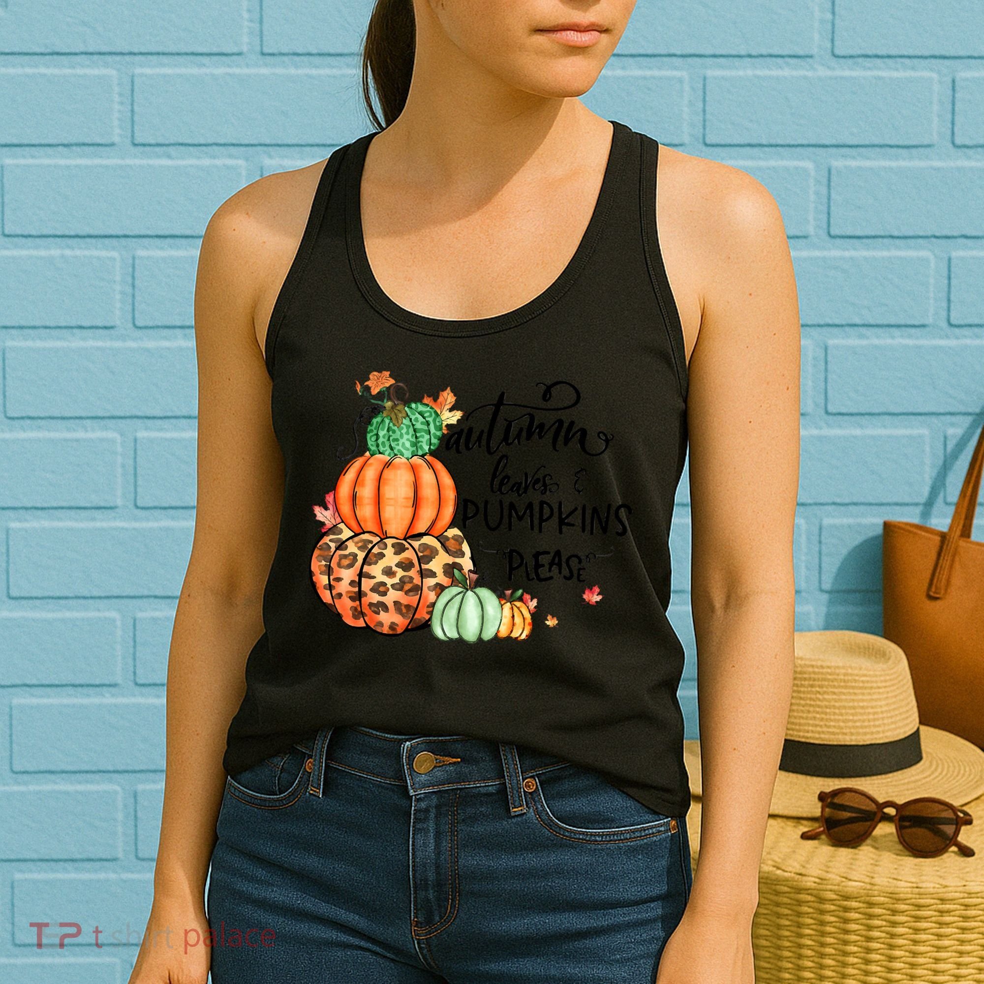 Thanksgiving Autumn Leaves And Pumpkins Please Fall Lover Women's Tank Top