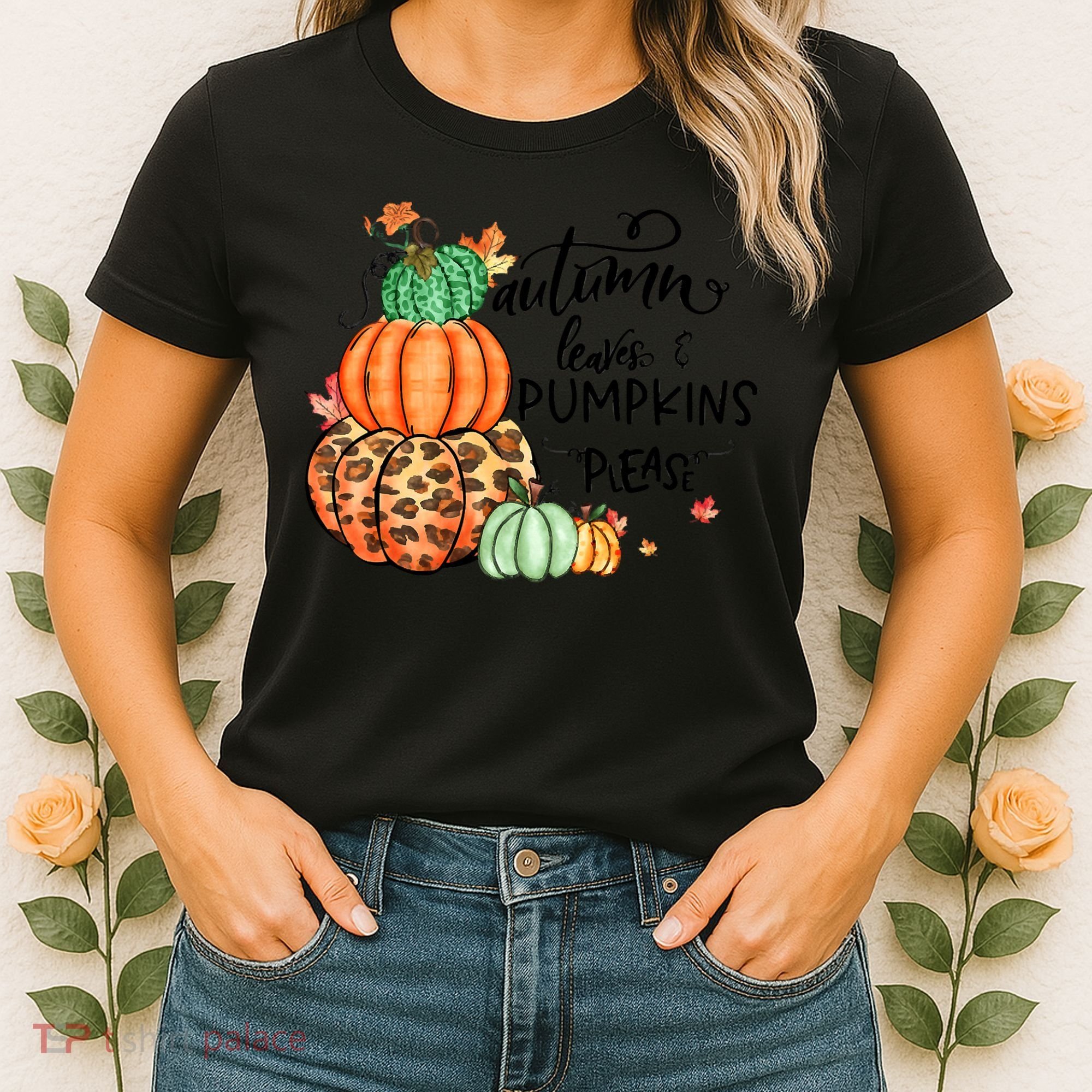 Thanksgiving Autumn Leaves And Pumpkins Please Fall Lover Women's T-Shirt