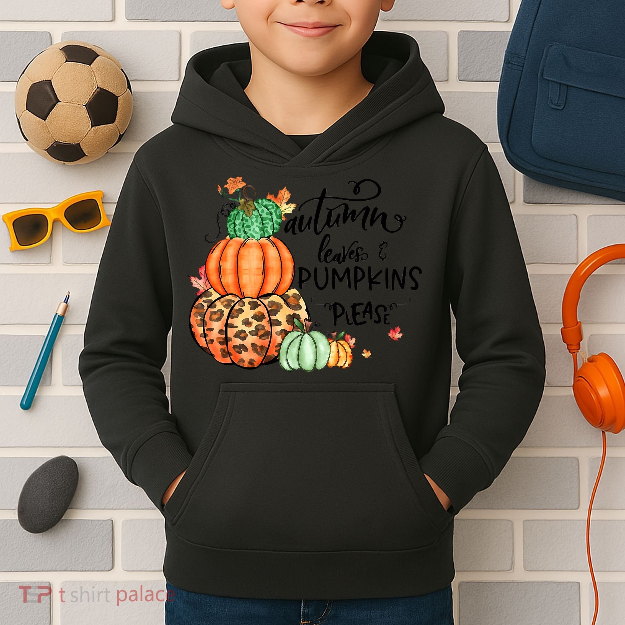 Thanksgiving Autumn Leaves And Pumpkins Please Fall Lover Kids Hoodie