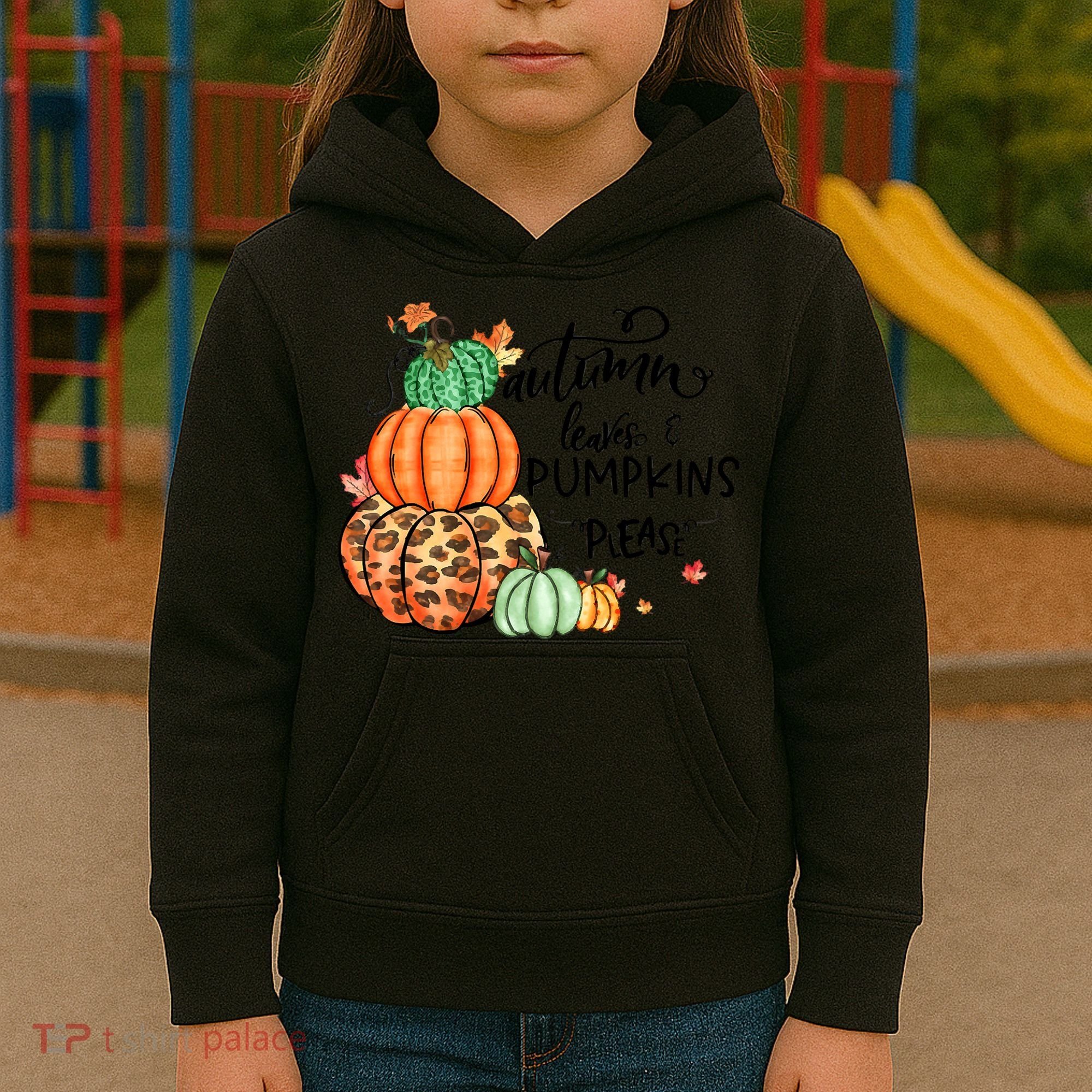 Thanksgiving Autumn Leaves And Pumpkins Please Fall Lover Kids Hoodie