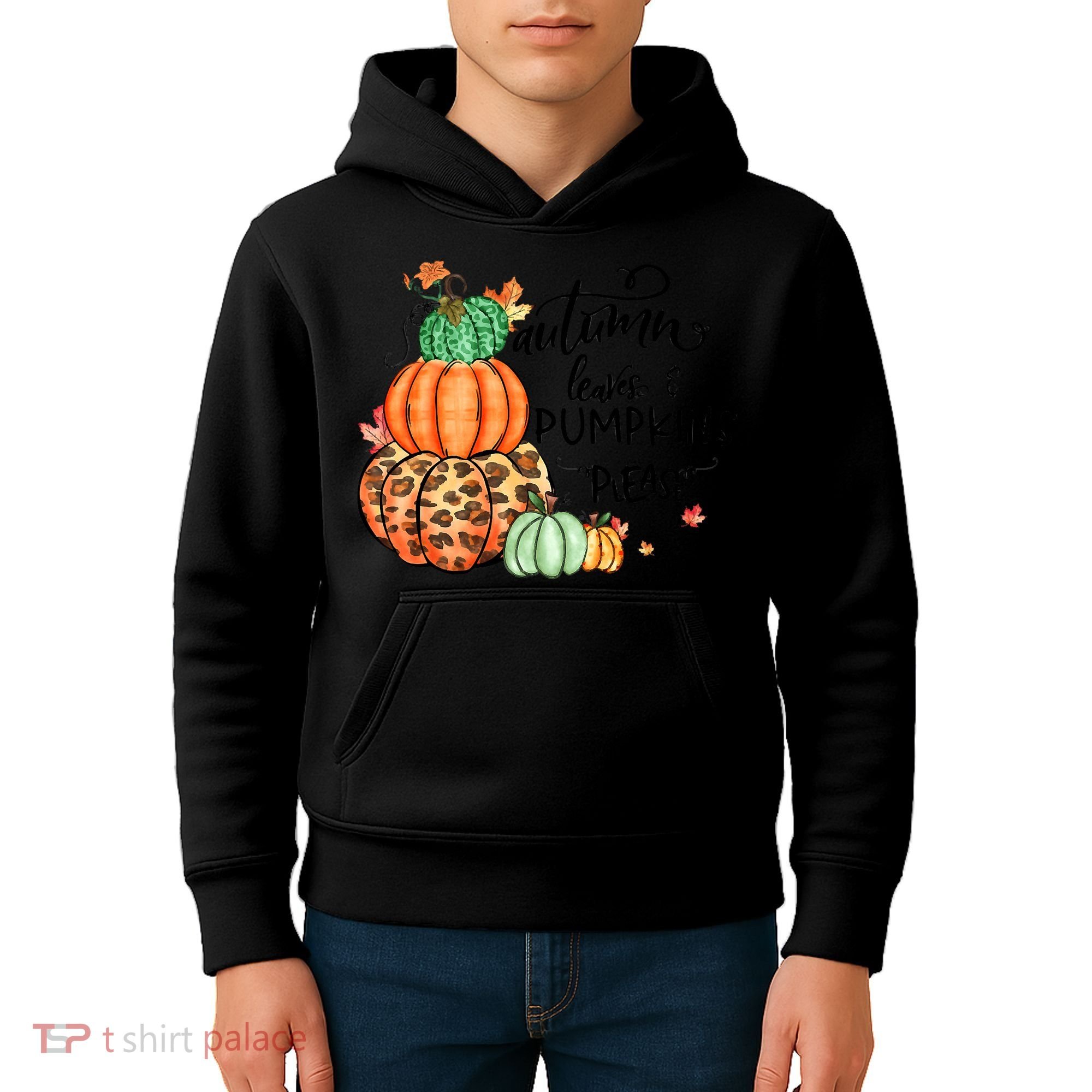 Thanksgiving Autumn Leaves And Pumpkins Please Fall Lover Kids Hoodie
