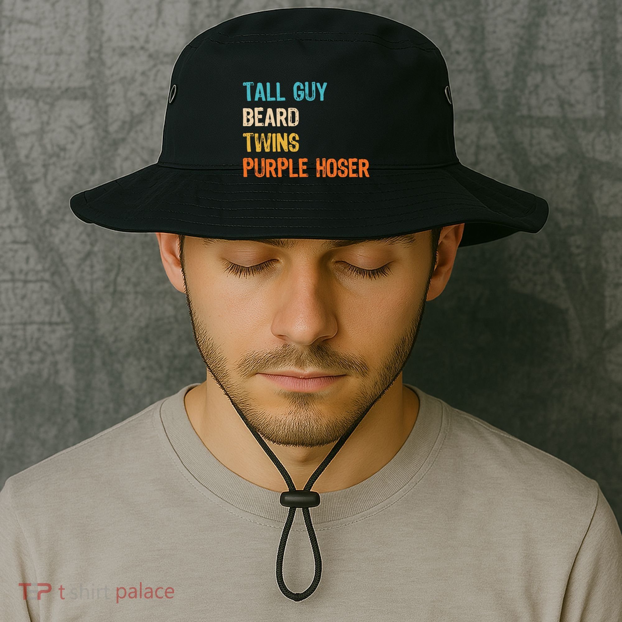 Tall Guy Beard Twins Purple Hoser Bucket Hat